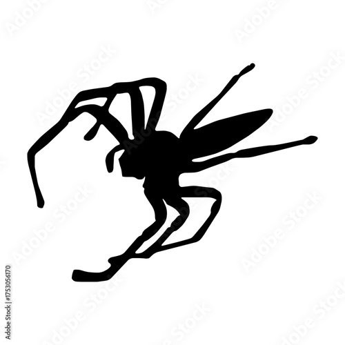 Vector silhouette of a spider standing on a white background
