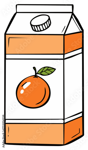 Orange juice carton illustration, with an orange fruit on the packaging, drawing