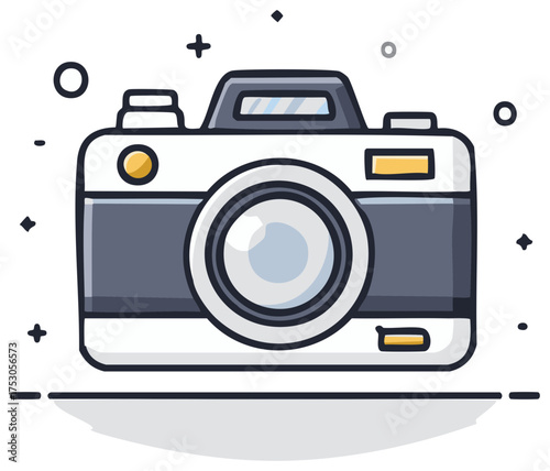 Vintage photo camera illustration in a cute cartoon doodle style. Photography and hobby concept icon.