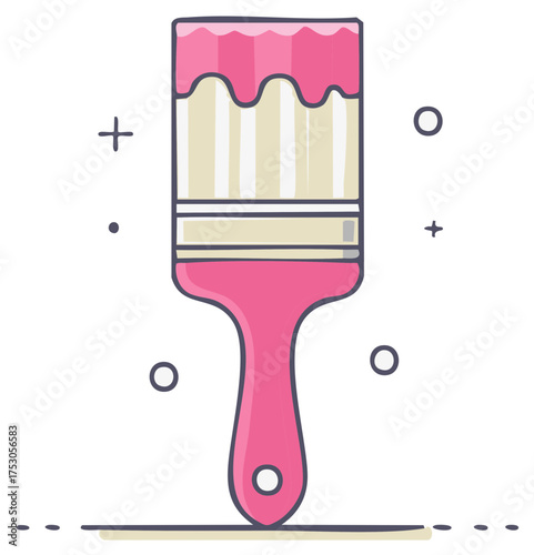 Isolated Cartoon Style Pink Paint Brush Illustration with Drips and Decoration