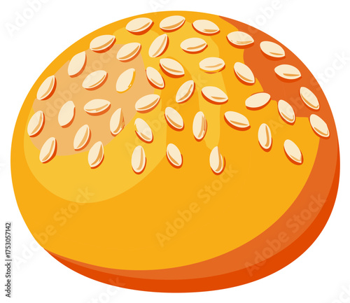Golden Sesame Seed Bun Illustration Vector Food Bread Baking Culinary Treat Grain Simple Style
