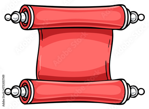 Cartoon style pink scroll with decorative ends for announcement or message design template space