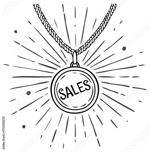Sales Medal on Chain with Bursting Rays Marketing Design Concept