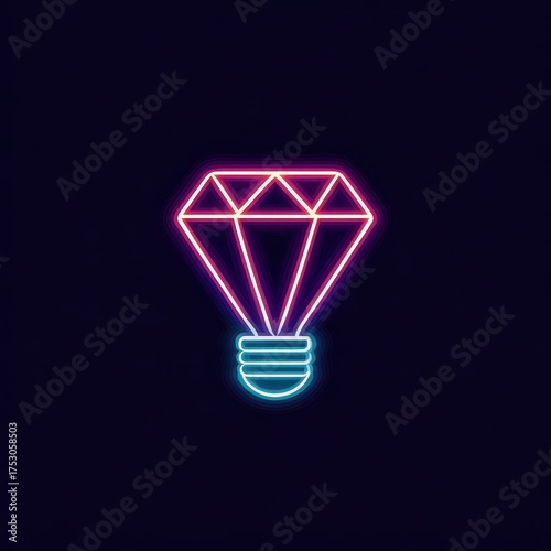 High quality photo of a neon diamond light bulb abstract concept