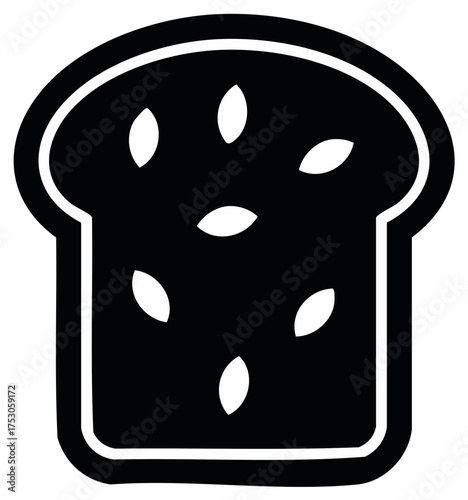 Simple slice of seeded bread in black and white icon style
