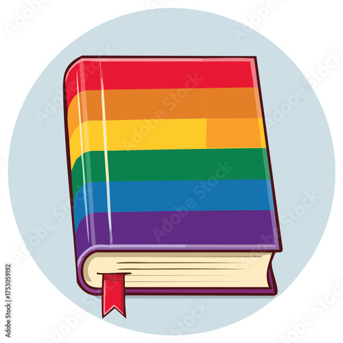 Illustrative open book with rainbow colored pages symbolizing LGBTQ Pride and knowledge