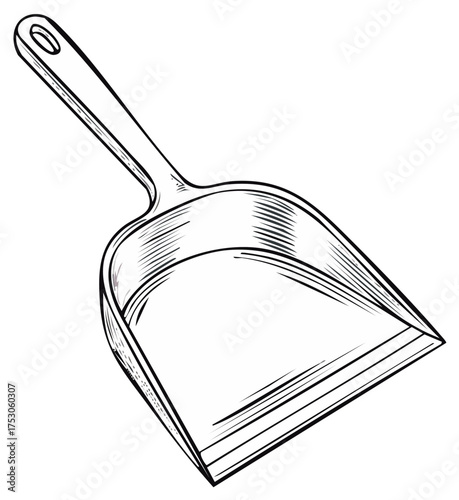 Line art drawing of a dustpan for cleaning floors and collecting debris