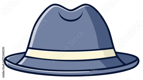 Cartoon Fedora Hat Illustration in Blue with Ribbon