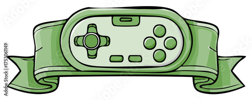 Gaming Retro Console with Ribbon Badge Award Entertainment Gamer Illustration