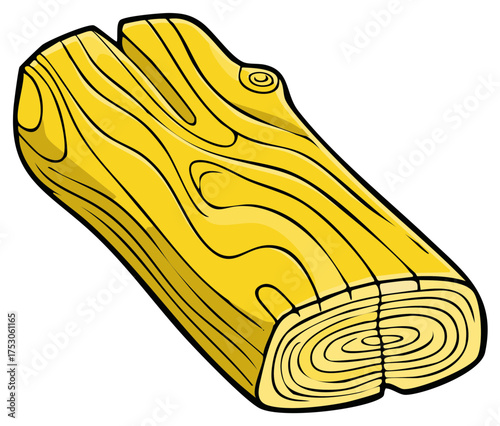 Cartoon Wooden Log with Visible Grain and Knots