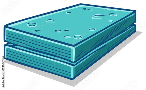 Two stacked wet sponges for washing and cleaning cartoon illustration