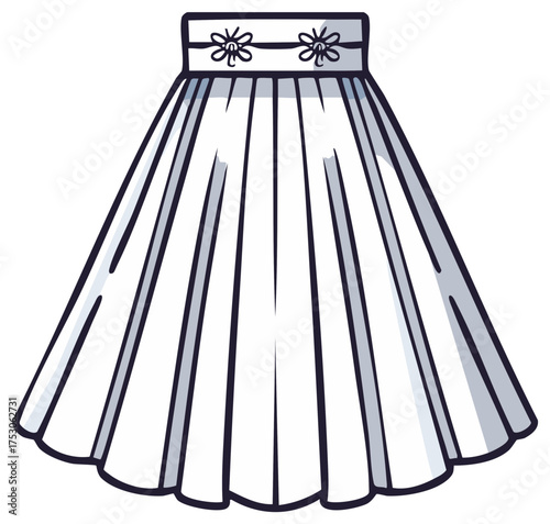 Elegant white pleated skirt with a flower detail on the waistband vector illustration
