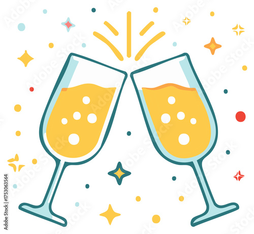 Festive Cheers Toasting Sparkling Champagne Glasses Celebration Illustration Vector
