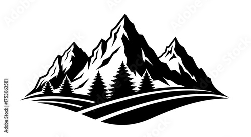Vector Mountain Landscape Icon with Pine Trees for Outdoor Recreation and Adventure Designs - EPS 11 File