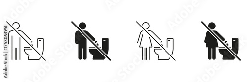 No Littering In Toilet Icon Set. Waste Disposal Prohibition And Cleanliness Maintenance Symbol Collection. Hygiene And Sanitation Awareness. Isolated Vector Illustration