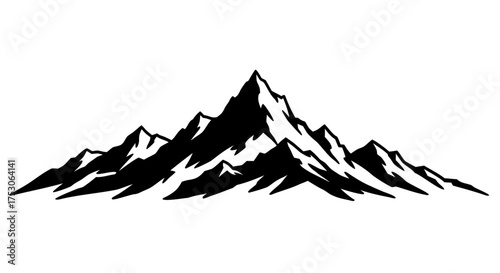Vector Image Majestic Mountain Range Silhouette with Jagged Peaks and Snowy Caps Illustration