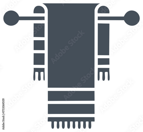 Hanging bath towel on a holder glyph icon for bathroom spa and hygiene concepts