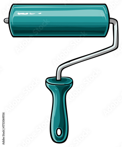Teal paint roller tool vector illustration for home improvement and renovation projects
