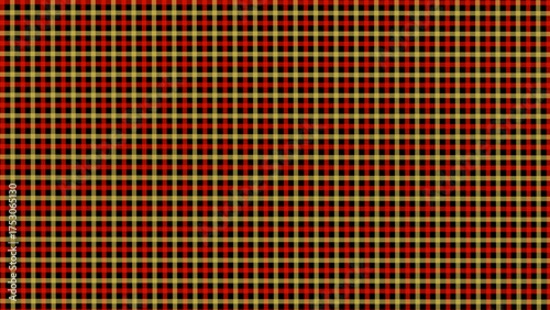 Red, yellow and black plaid fabric texture background. Seamless pattern checkered wallpaper.	