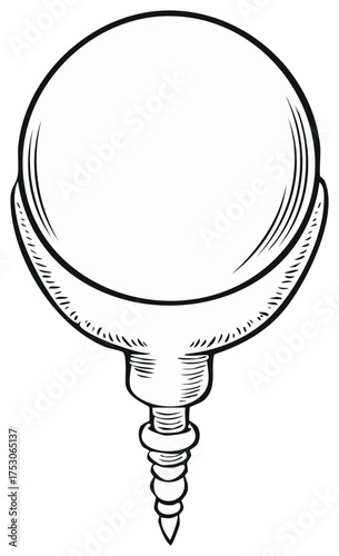 Vintage engraved style illustration of a mystical crystal ball on an ornamental screw base