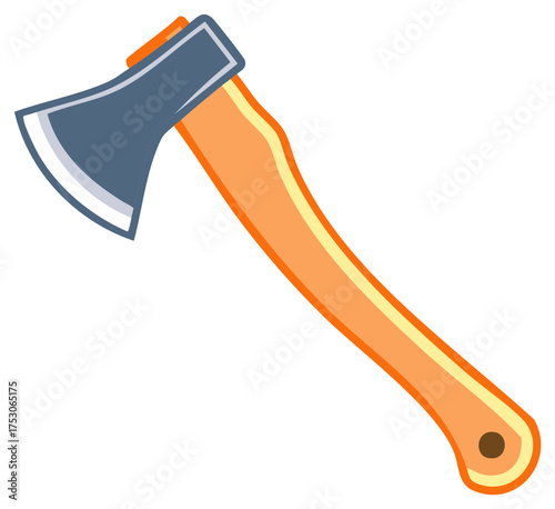 Simple cartoon style axe illustration featuring a sharp grey blade and a natural wooden handle