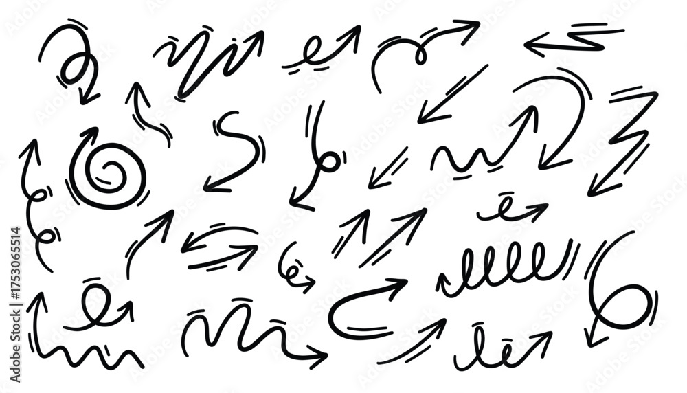 Naklejka premium Hand drawn arrows set. Vector illustration of a set of hand drawn arrows.