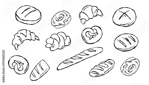 Bread doodle set. Hand drawn vector illustration of bread.