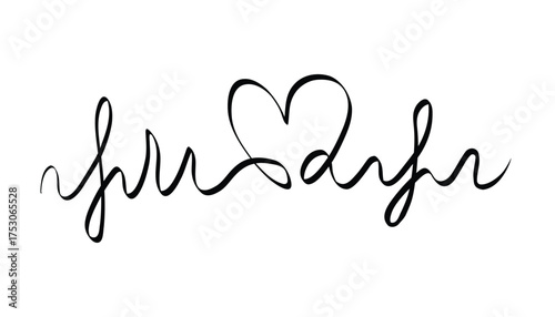 Hearth. Calligraphic inscription I love you. Hand drawn vector illustration.