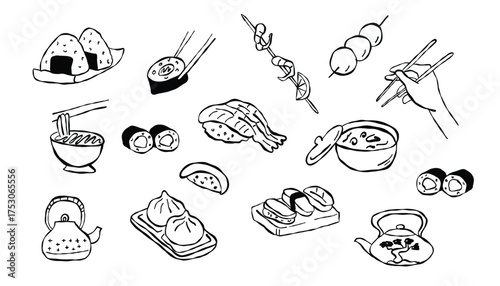 Japanese food icon set. Vector illustration of japanese food.