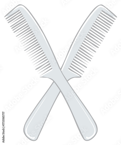 Graphic illustration of two light grey hair combs crossed, symbolizing beauty and hair styling