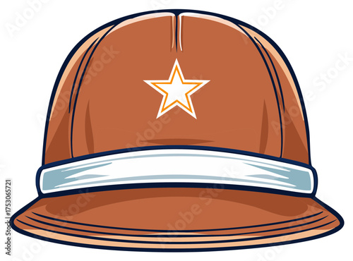 Stylized safari pith helmet with star emblem and white band