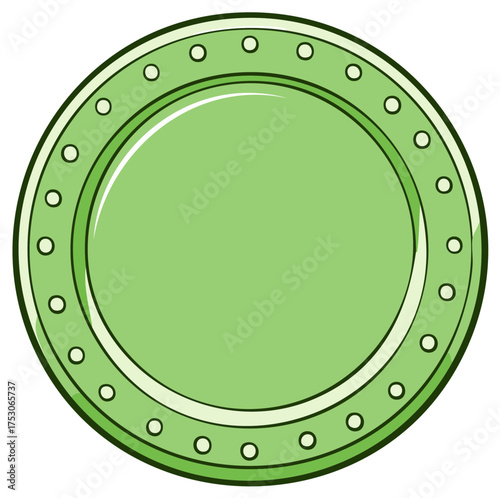Blank green round emblem or badge with dotted outline vector illustration