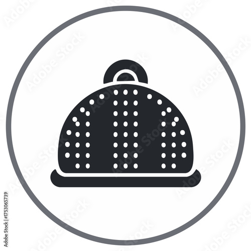 Circular Icon of a Culinary Colander for Draining and Rinsing Food Preparations
