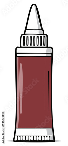 Illustration of a maroon squeeze bottle with a white pointed cap and ribbed collar