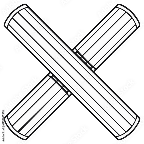 Crossed Round Wooden Beams Line Art Illustration Simple Rustic Structure X Shape Architectural Element, Plank Design