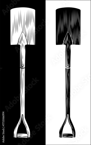 Vintage woodcut style illustration of a gardening shovel or garden spade tool