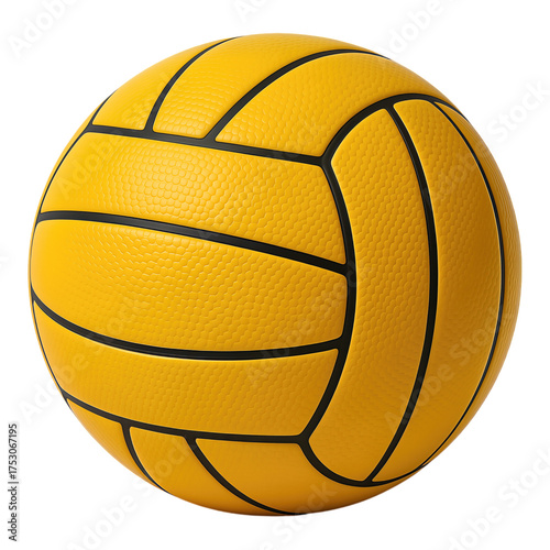 Yellow Water Polo Ball with Black Lines, 3D Realism Design Element on Transparent Background