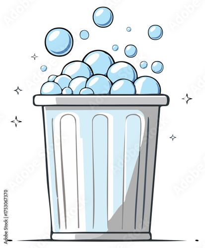 Bubbles overflowing from a trash can suggesting a cleaning or hygiene concept