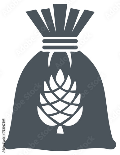 Abstract grey sack icon featuring a prominent pinecone or hop cone symbol