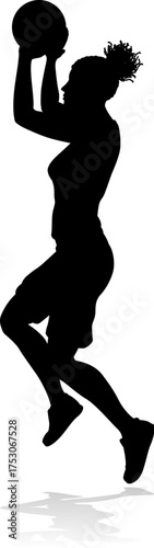 Silhouette of athletic woman female basketball player with basketball ball. Sports concept.