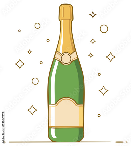 Champagne bottle with sparkling elements, festive occasion, celebration vector illustration