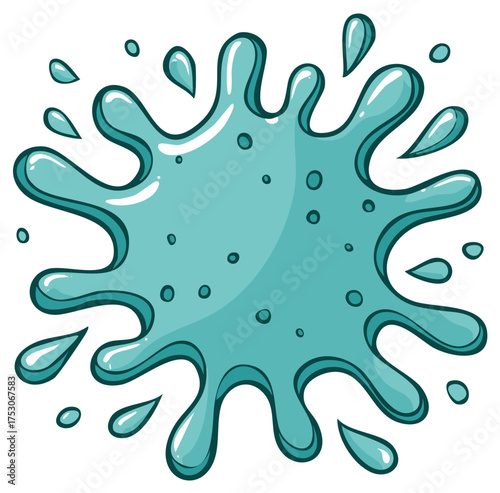 Turquoise blue water splash with small bubbles and droplets in a cartoon style