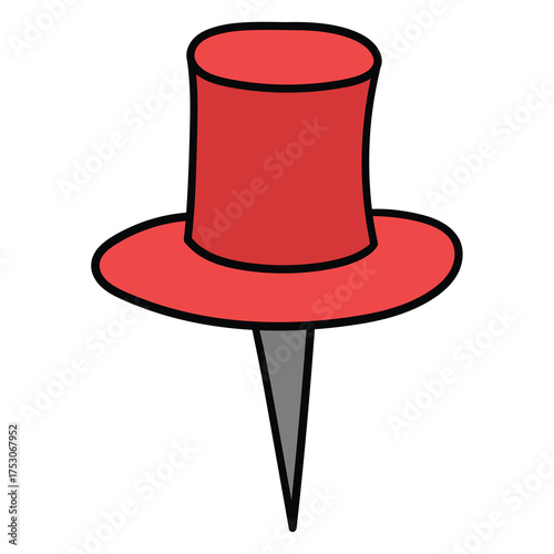 Hand-drawn cartoon red push pin on a white background.