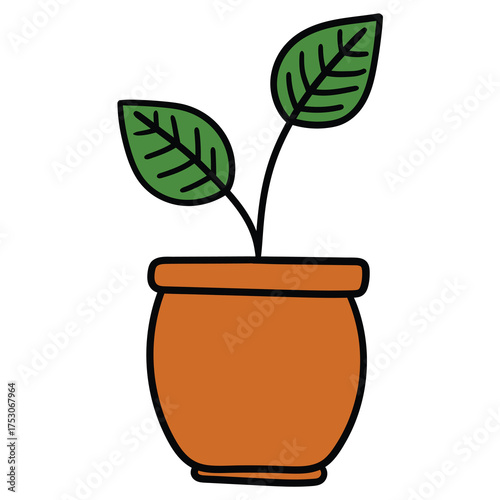 Hand-drawn cartoon potted plant on a white background.