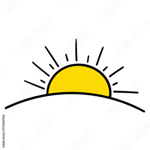 Hand-drawn cartoon sunrise or sunset on a white background.