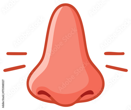 Cartoon illustration of a nose smelling with red stylized elements.