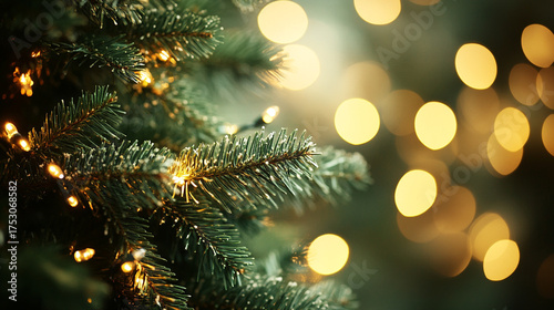 Christ tree with festive lights background with copy space