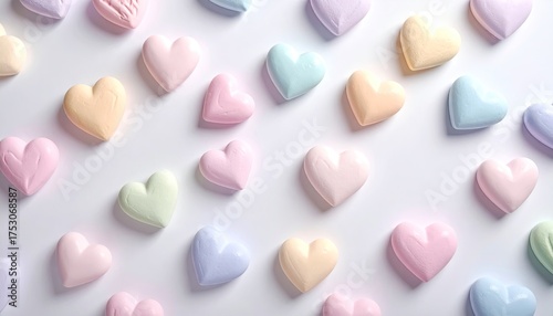 Wallpaper Mural Aesthetic Pastel Heart Shapes Scattered Across a White Surface Under Soft Studio Lighting Creating a Romantic Backdrop Torontodigital.ca