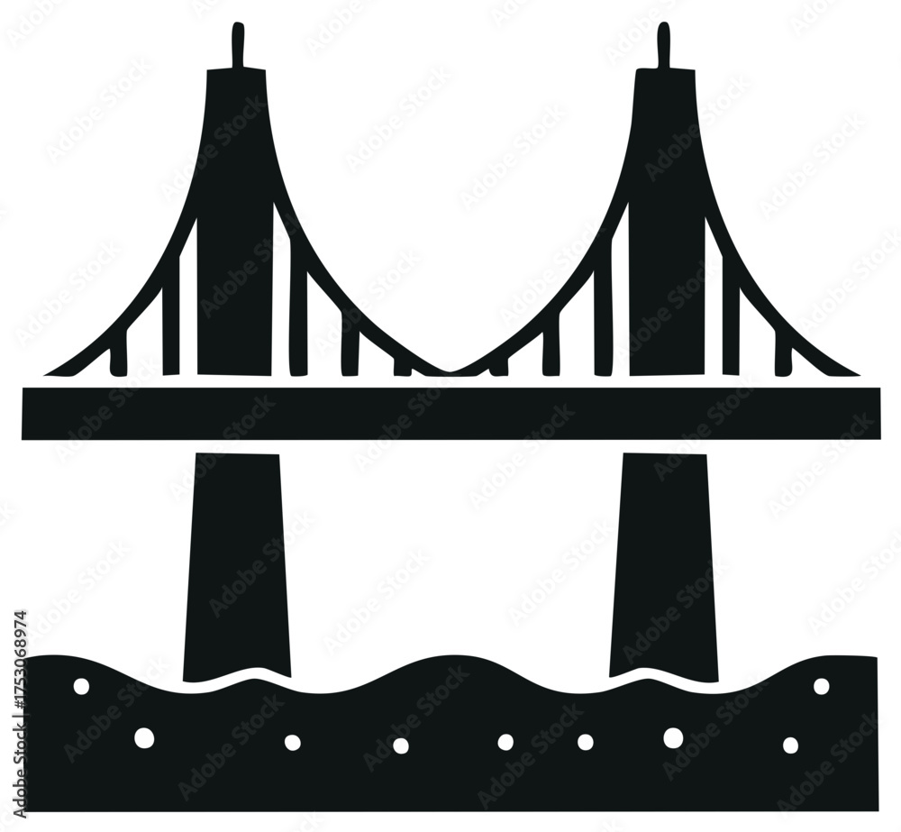 Obraz premium Abstract silhouette of a bridge spanning over water, minimalist illustration.