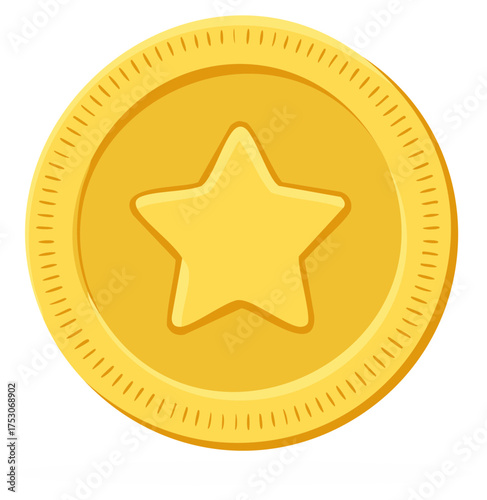 Golden star coin icon for video games finance apps and loyalty programs cartoon vector illustration